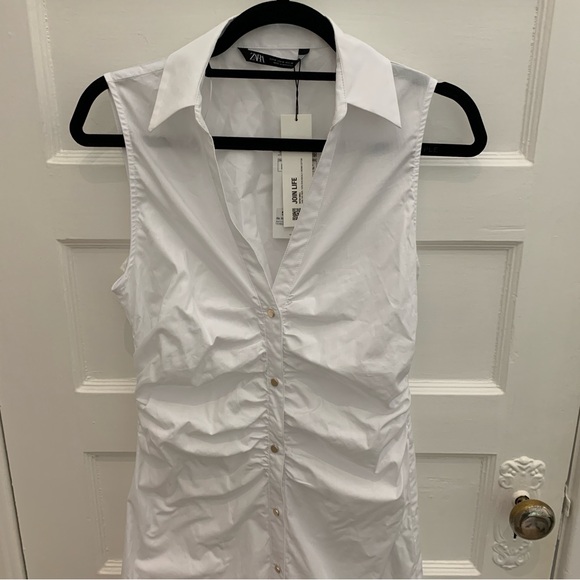 Zara White Midi Shirt Dress With Cut-Out, Size M - Picture 4 of 9